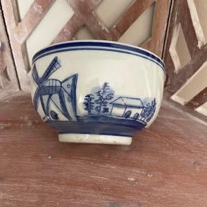 Vintage Delft Style Bowl Windmill Birds Boats
